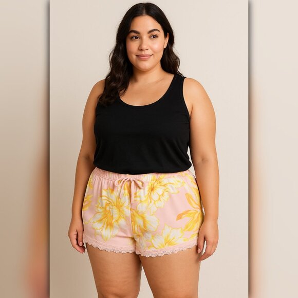 A178 ✽ Floral Lace-Trim Sleep Shorts - Picture 1 of 4